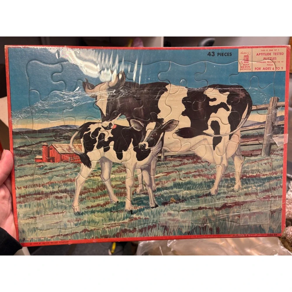 Puzzle Vintage Cow & Calf 43 Piece Puzzle 1959 by Milton Bradley Co.